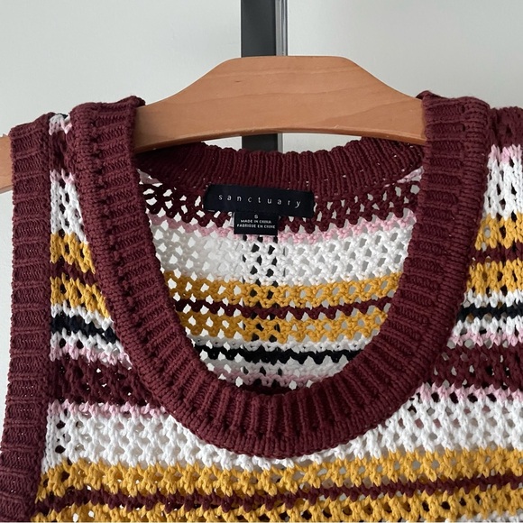 Sanctuary Sunland Knit Crochet Sweater Vest Sleeveless Striped Earthy Small - Picture 4 of 7